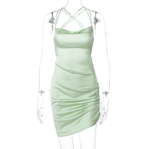 Women's sleeveless satin dress, view 6 - MRSLM