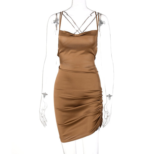 Women's sleeveless satin dress, view 10 - MRSLM