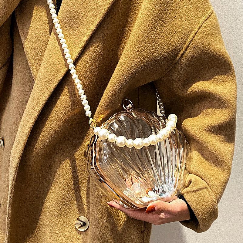 Transparent Shell Bag Box Bag Pearl Female Messenger Shoulder Retro Texture - MRSLM