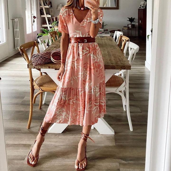 Floral skirt V-neck dress women - MRSLM