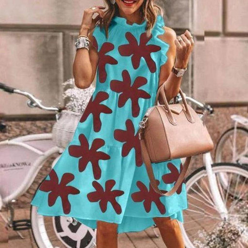 Women's printed round neck dress, view 6 - MRSLM