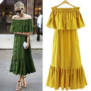 Women's ruffled slim long dress - MRSLM