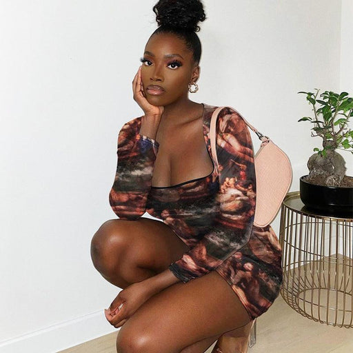 U-neck long sleeve short dress, view 3 - MRSLM