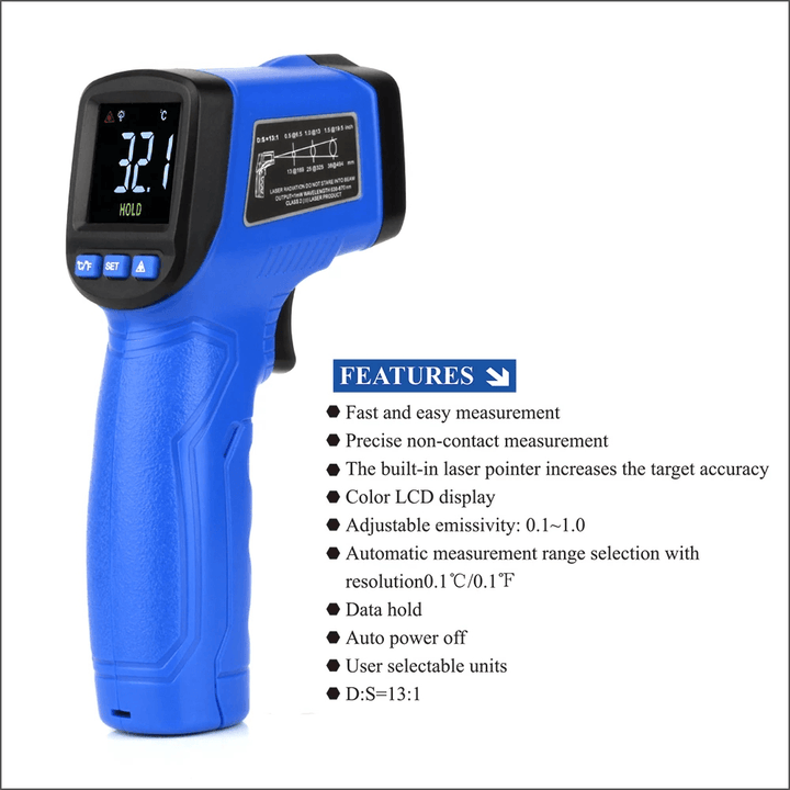FLUS IR-88 -50℃~380℃ / -58℉~716℉ Non-Contact IR Thermometer Digital Infrared Thermometer Handheld Portable Electronic Outdoor Mini Laser Thermometer - MRSLM