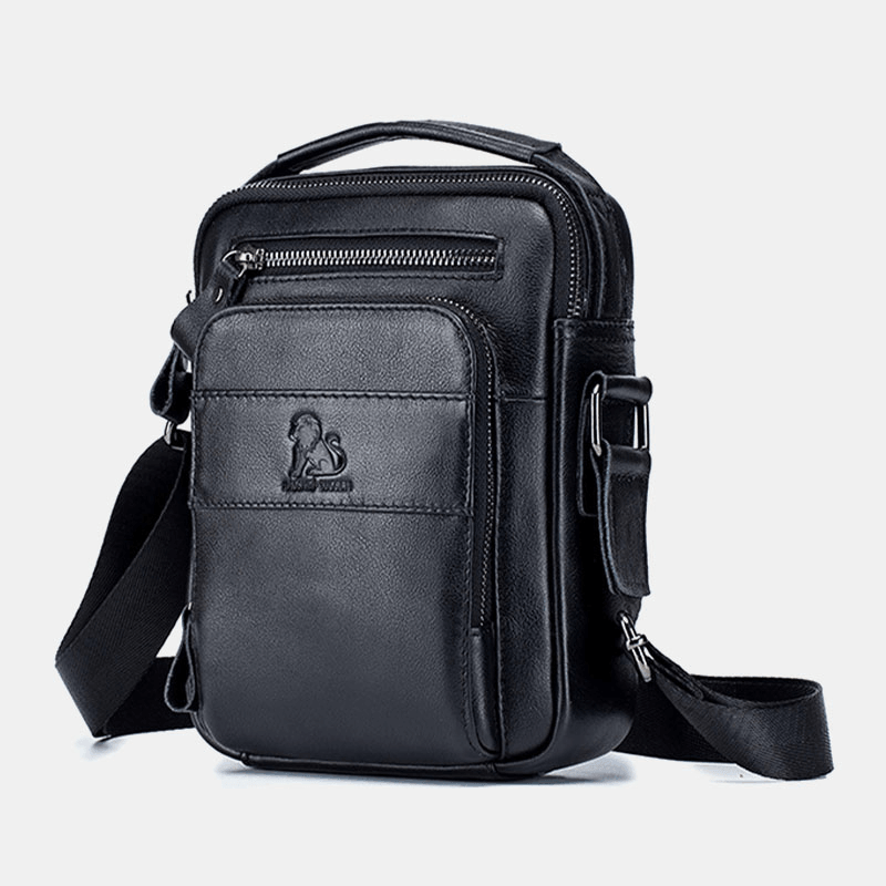 Men Genuine Leather Multifunction Multi-Pocket Waterproof Crossbody Bag Shoulder Bag - MRSLM