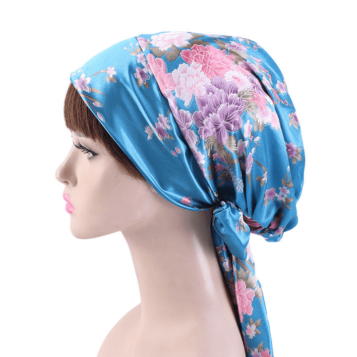 Satin Print Ribbon Bow Turban Hat - MRSLM