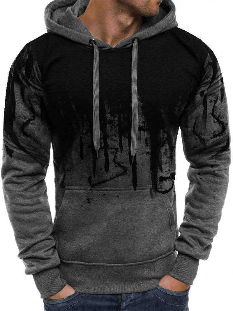 Men'S Velvet Sweatshirt with Ink-Splashing Print Pullover Sweater - MRSLM