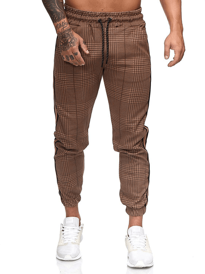 Men'S Casual Slim Printed Plaid Retro Pencil Pantssmall Pants - MRSLM