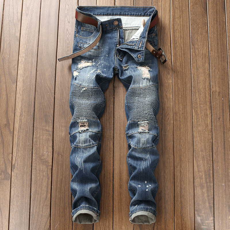 Nostalgic Motorcycle Jeans Small Straight-Leg Pants