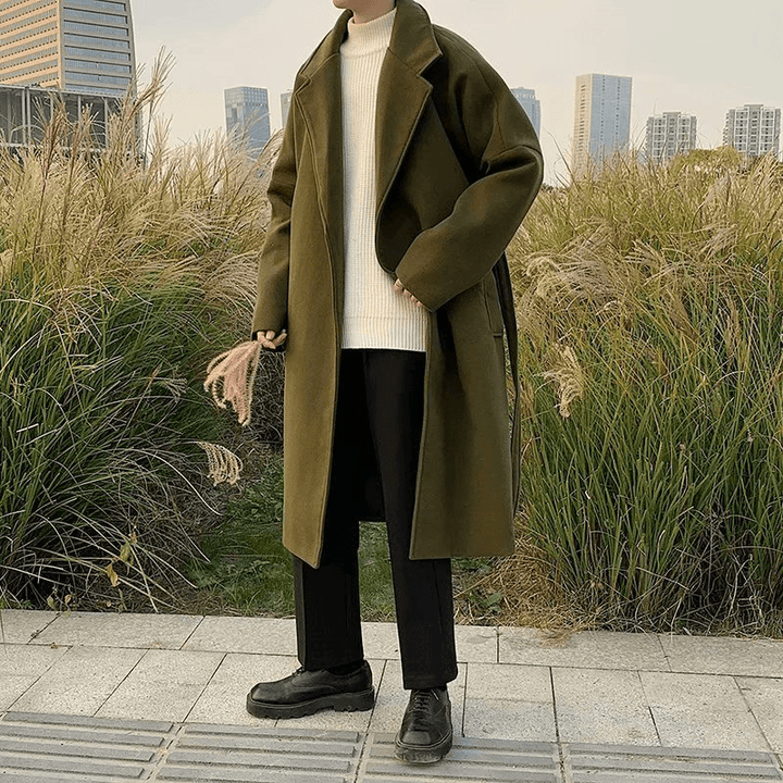 Autumn and Winter Korean Style Woolen Coat Men'S Mid-Length - MRSLM