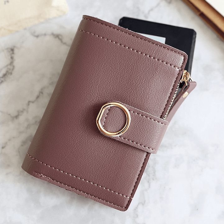 Women Ring Buckle Simple Zipper Wallet Purse Card Holder - MRSLM