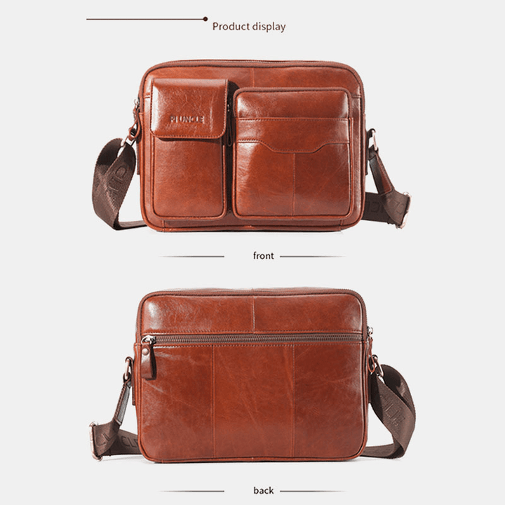Men Genuine Leather Large Capacity Crossbody Bag Business Bag for Outdoor Business - MRSLM