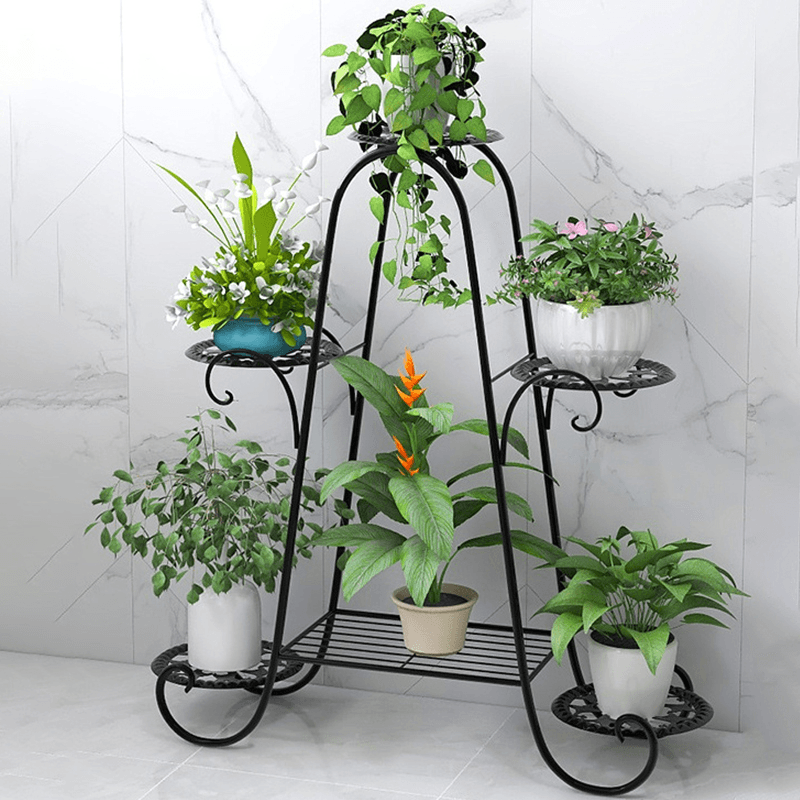 6-Layer Flower Stand Wrought Iron Plant Shelf Indoor Creative Art Rack - MRSLM