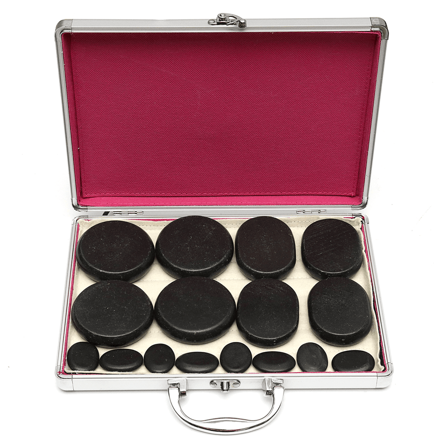 16Pcs SPA Massager Accessories Skin Relief Therapy Hot Rock Basalt Stones Set Heating Box - MRSLM