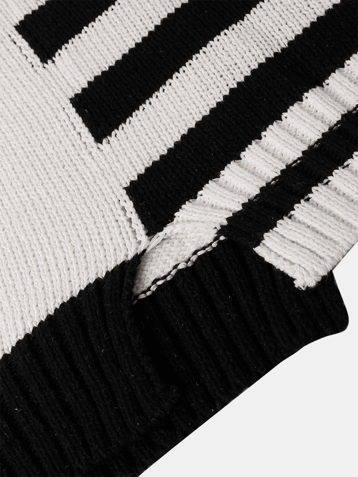Mens Letter & Stripe round Neck Knitted Long Sleeve Sweaters - MRSLM