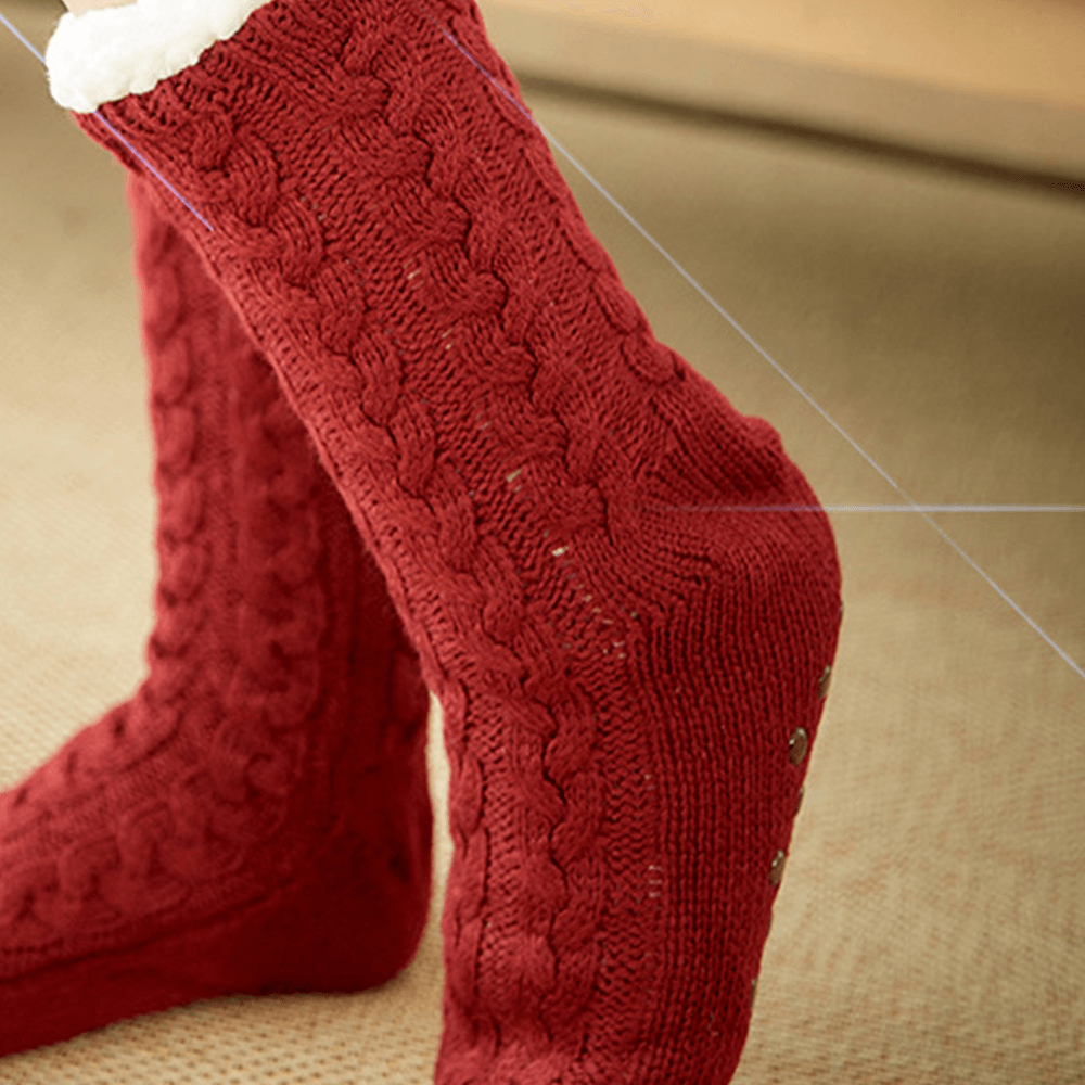 Women Warm Winter Outdoor Solid Color plus Velvet Thicken Home Sleep Socks Tube Socks - MRSLM