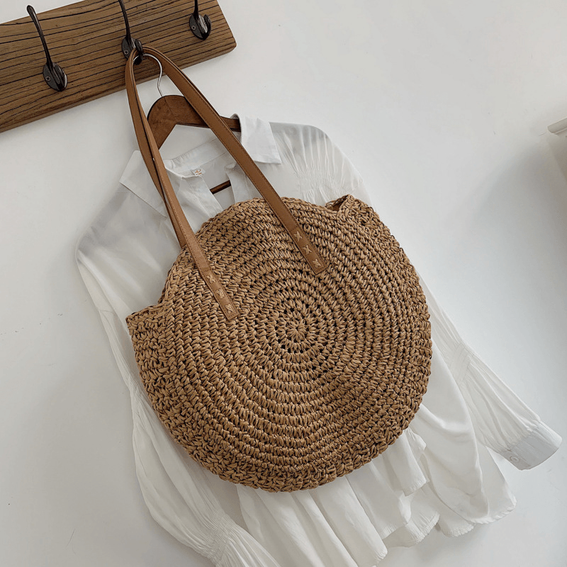 Women Summer Beach Large Capacity Straw Woven Handbag Tote Bag - MRSLM