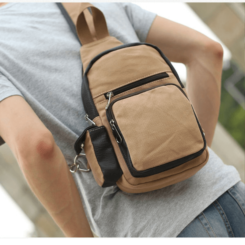 Men Canvas Travel Waist Bag Outdoor Sport Crossbody Bag - MRSLM