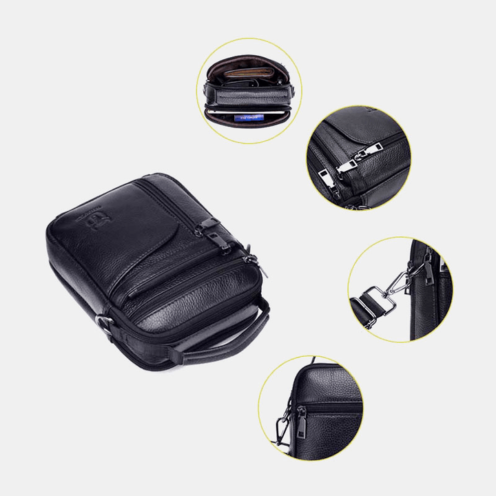 Bullcaptain Men Genuine Leather Multifunction Multi-Pocket Anti-Theft Crossbody Bag Shoulder Bag - MRSLM