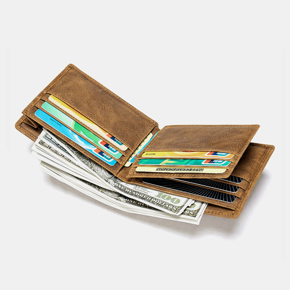 Men Genuine Leather Short Bifold Multi-Card Slot ID Wallets Card Case Money Clip Coin Purse Wallet - MRSLM
