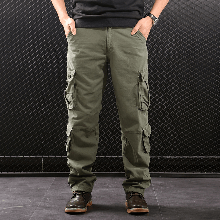 Middle-Aged Straight Leg Multi-Pocket Cargo Trousers - MRSLM