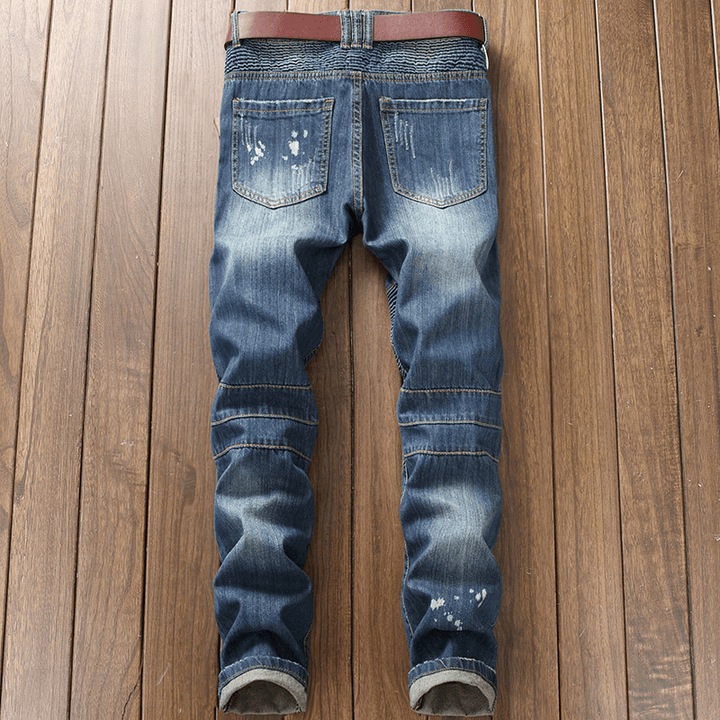 Nostalgic Motorcycle Jeans Small Straight-Leg Pants - MRSLM