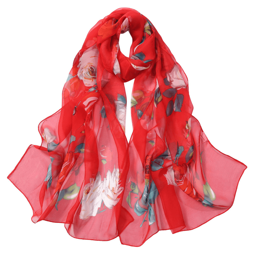 Women'S Rose Pattern Sunscreen Silk Scarf - MRSLM