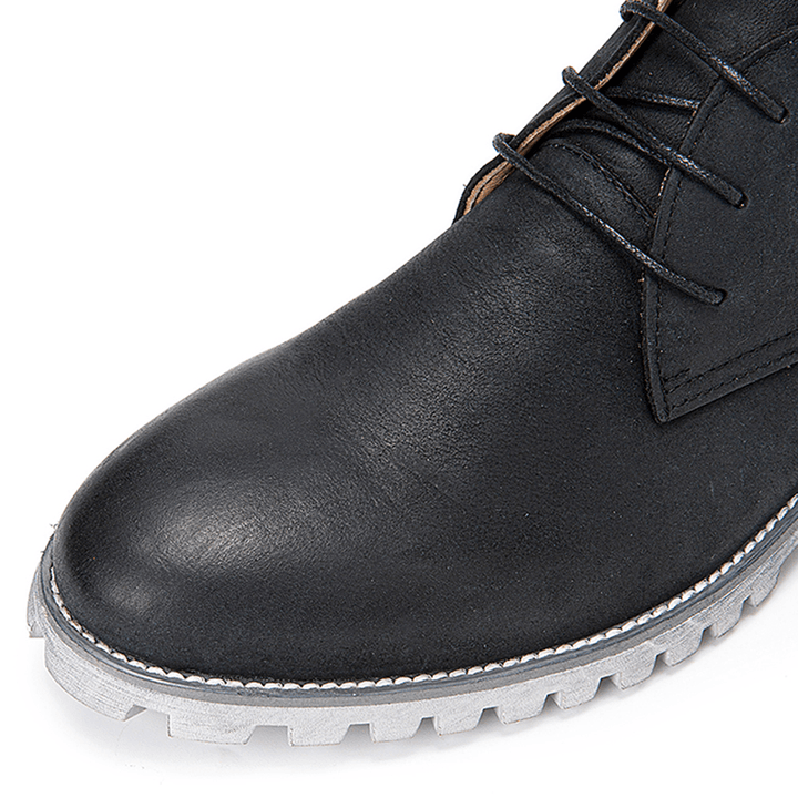 Men Genuine Leather Soft Sole Comfy Lace-Up Casual Martin Boots - MRSLM