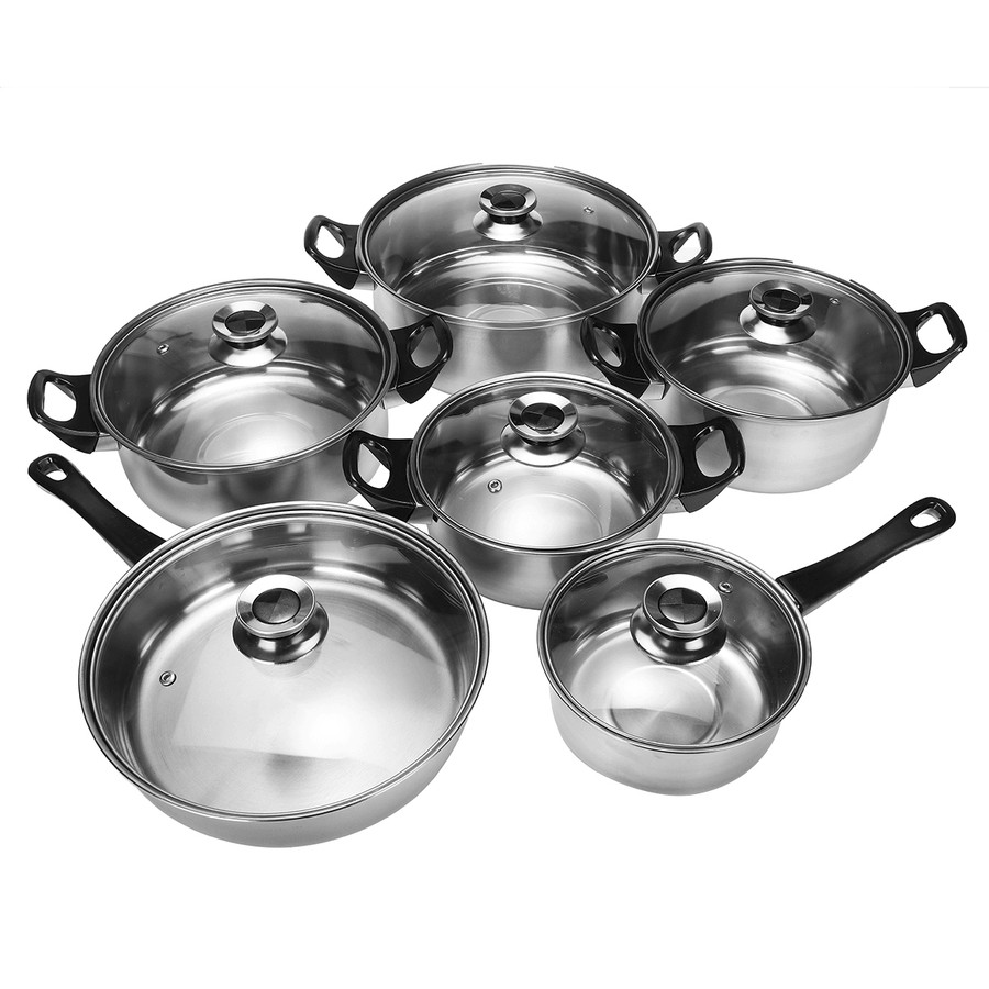 6 Pcs Cookware Set Stainless Steel Pots Frying Pan Outdoor Camping Picnic Kitchen Cooking Set - MRSLM