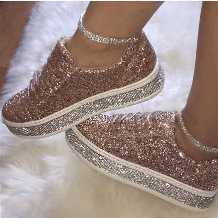 Women Glitter Sequined Fashion Lace up Party Casual Platform Shoes Flats - MRSLM