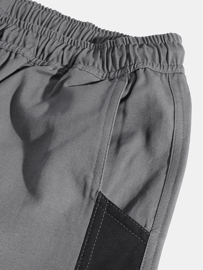 Mens Side Striped Patchwork Cotton Drawstring Cuffed Cargo Jogger Pants - MRSLM
