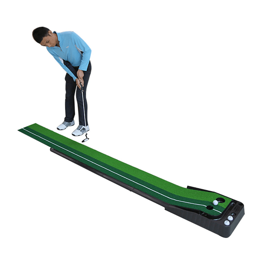 Golf Putting Mat Set Auto Return Golf Training Mat Folding Grass Pad with 3 Pcs Golf Ball Putter - MRSLM