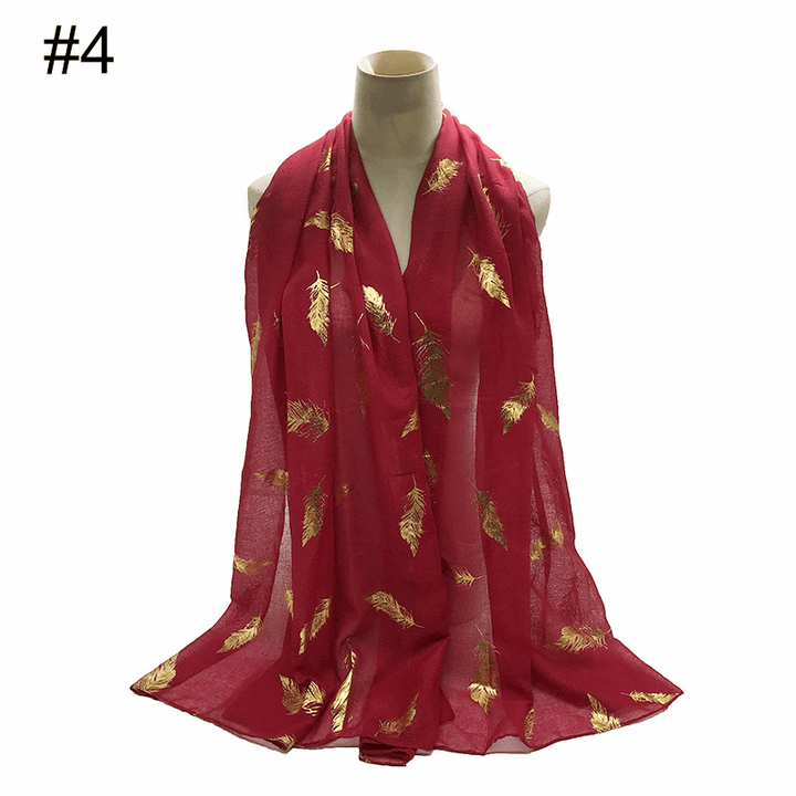 Gold Leaf Print Women'S Versatile Scarf Turban Shawl - MRSLM