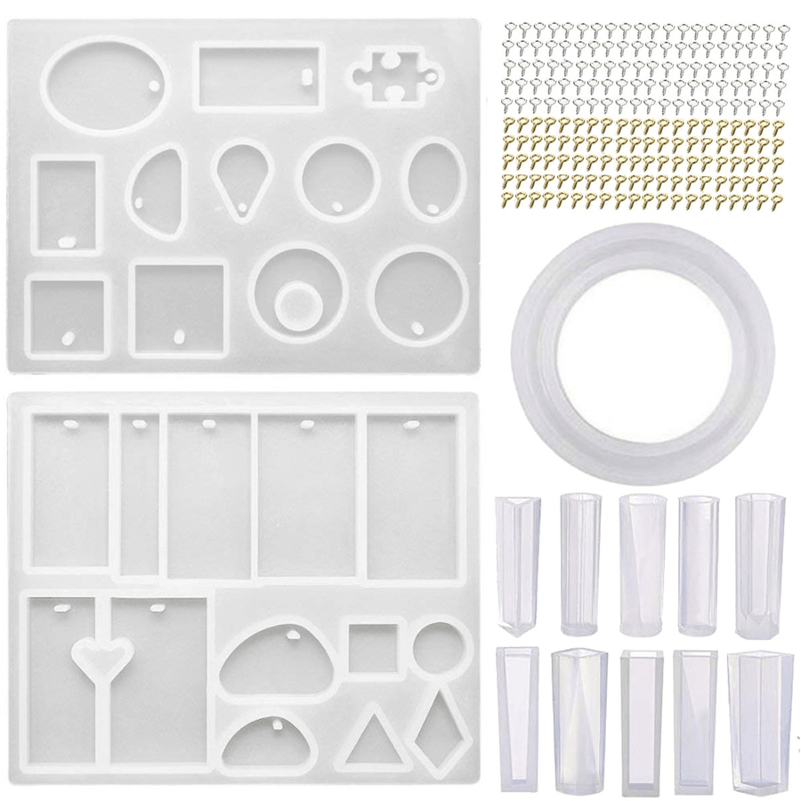 213Pcs DIY Epoxy Resin Casting Molds Kit Silicone Jewelry Pendant Craft Making Mould - MRSLM