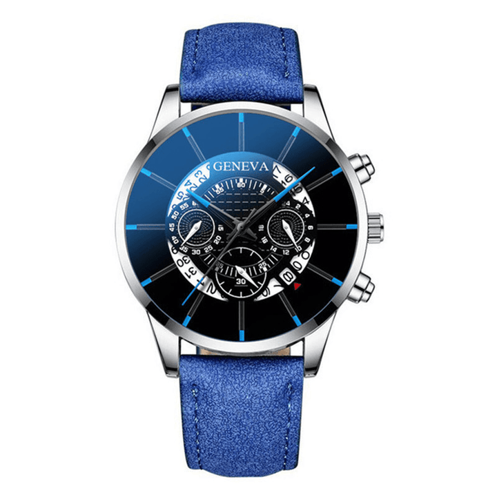 GENEVA Creative Hollow-Out Calendar Display Dial PU Leather Strap Men Quartz Watch Wristwatch - MRSLM