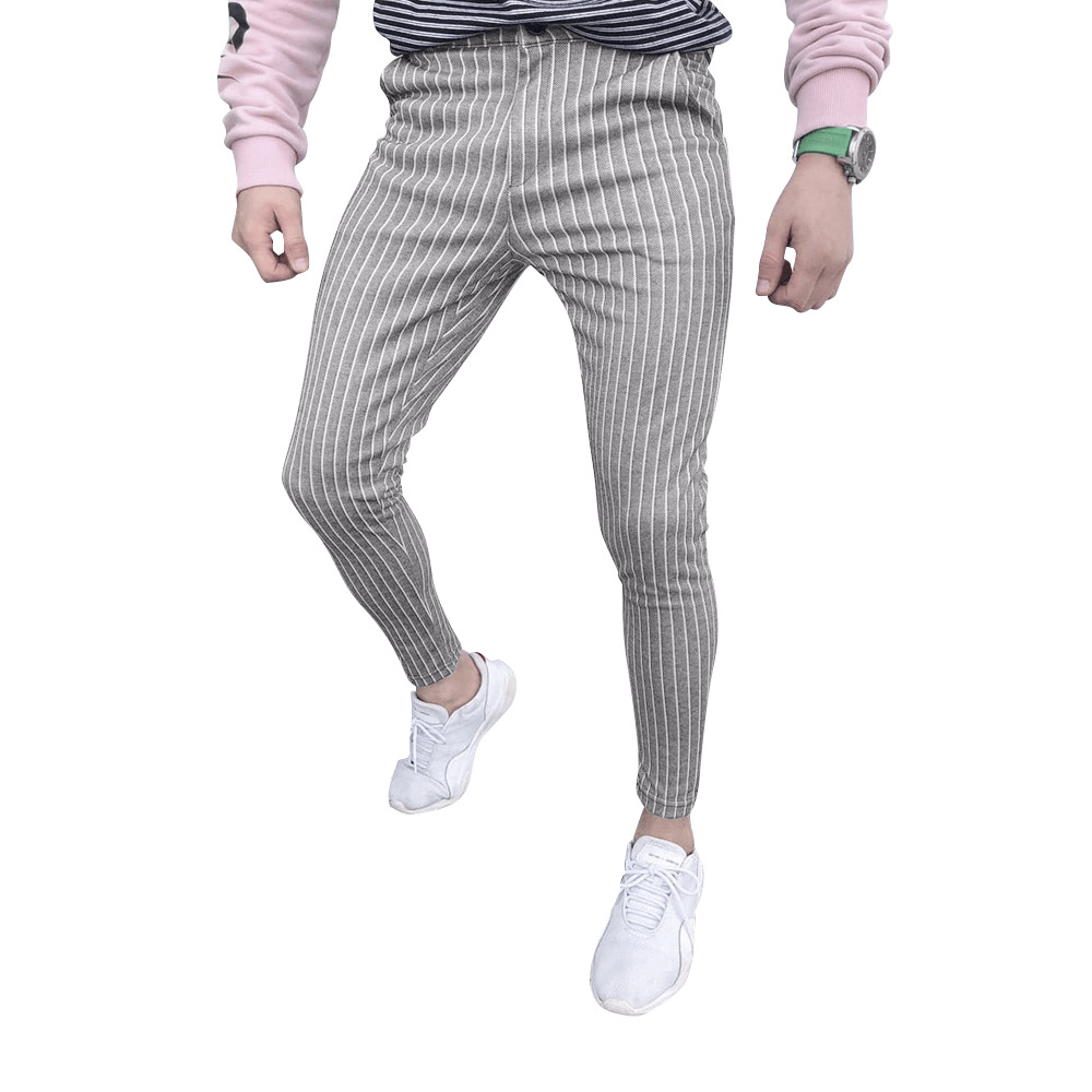 New European Style Striped Stitching Button-Style Slim-Fit Men'S Casual Pants - MRSLM