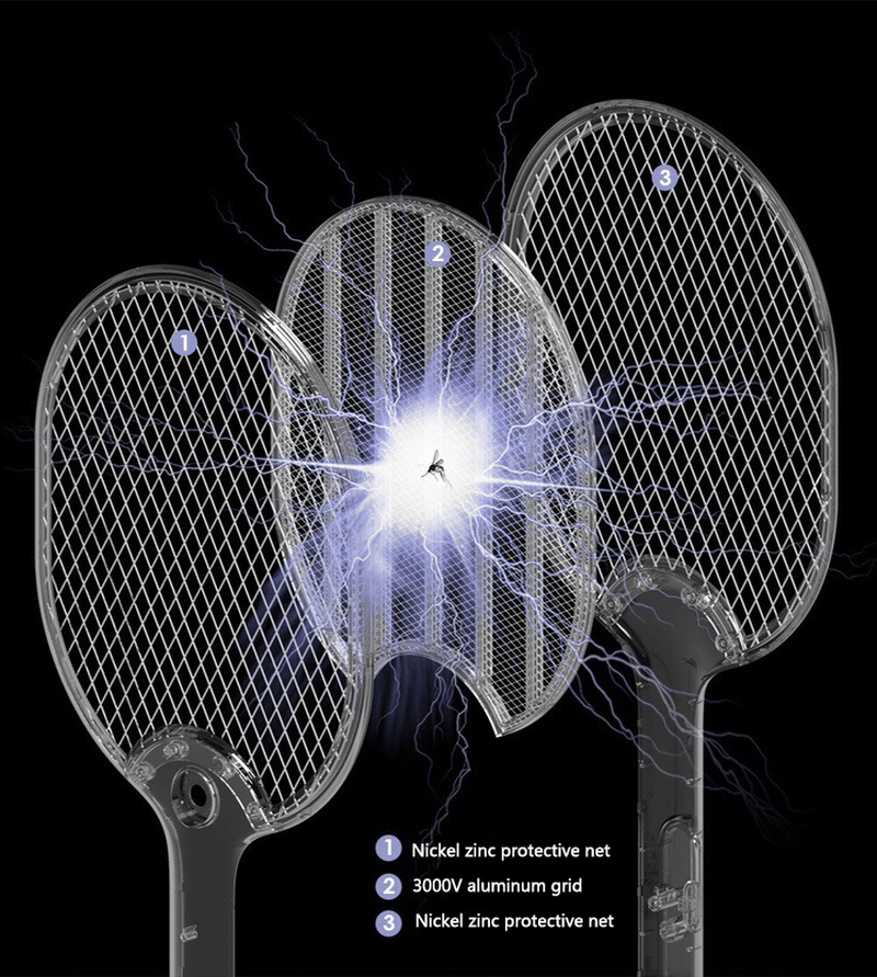 3PCS Jordan&Judy 3000V Electric Mosquito Swatter Portable Insect Repellent Travel Three-Layer Anti-Electric Shock Net USB Charging Mosquito Dispeller From - MRSLM