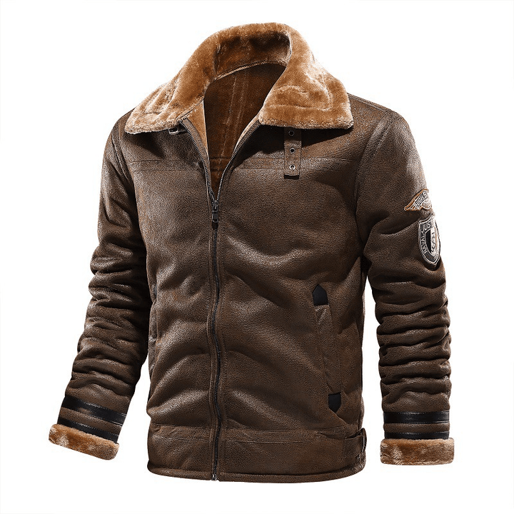 Fur Leather Jacket plus Velvet Padded Large Lapel Coat - MRSLM