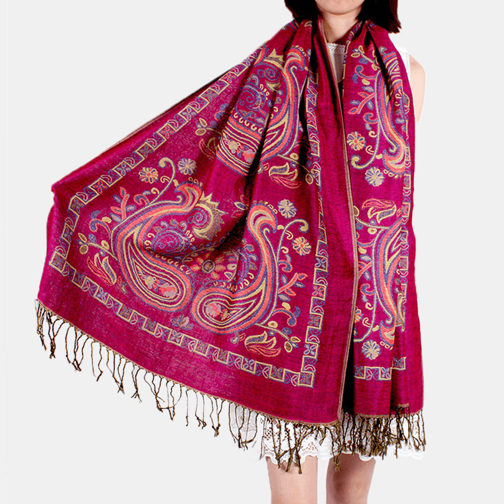 Women Ethnic Style Keep Warm plus Thick Long Scarf Shawl with Tassel - MRSLM