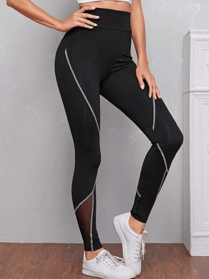 Women Patch Line Print Elastic Waist Bodycon Sport Casual Leggings - MRSLM