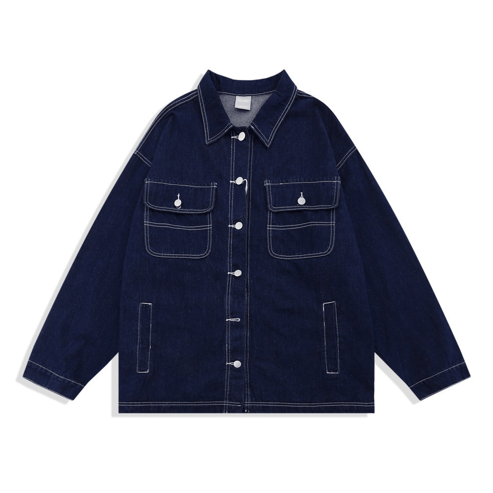 Pure Color Top Line Design Men'S High Street Fashion Brand Loose Lapel Shirt Jacket - MRSLM