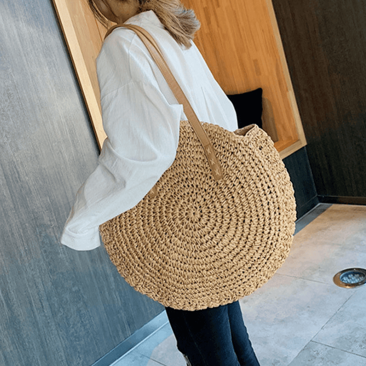 Women Summer Beach Large Capacity Straw Woven Handbag Tote Bag - MRSLM