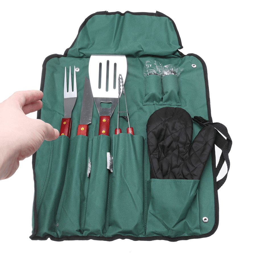 Ipree® 8Pcs BBQ Tools Set Stainless Steel Tableware Barbecue Grilling Accessories Kit with Portable Case for Outdoor Camping - MRSLM
