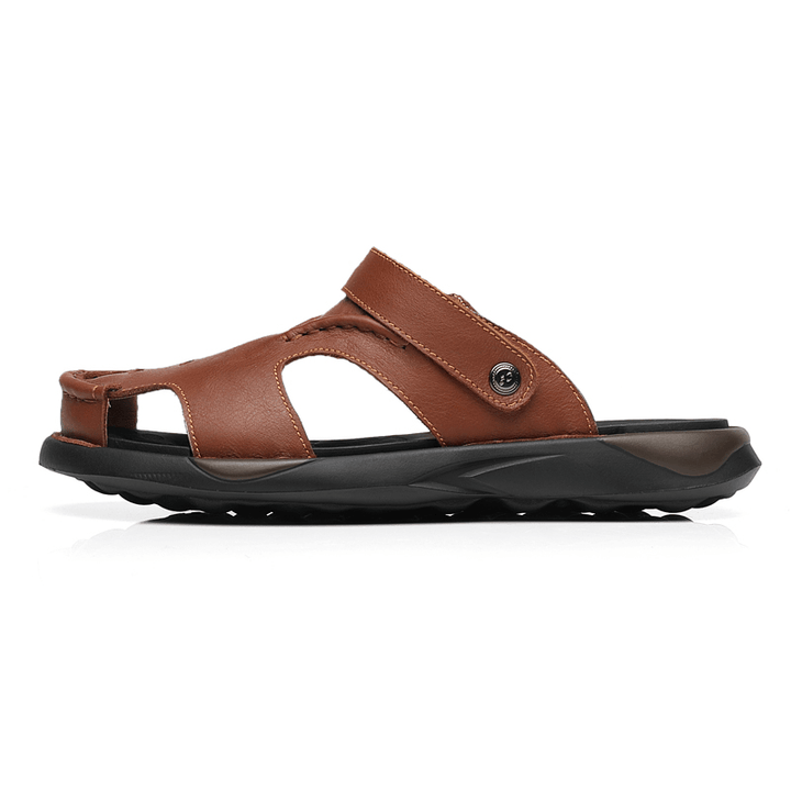 Men Cowhide Two-Ways Soft Sole Non Slip Closed Toe Slip on Casual Sandals - MRSLM