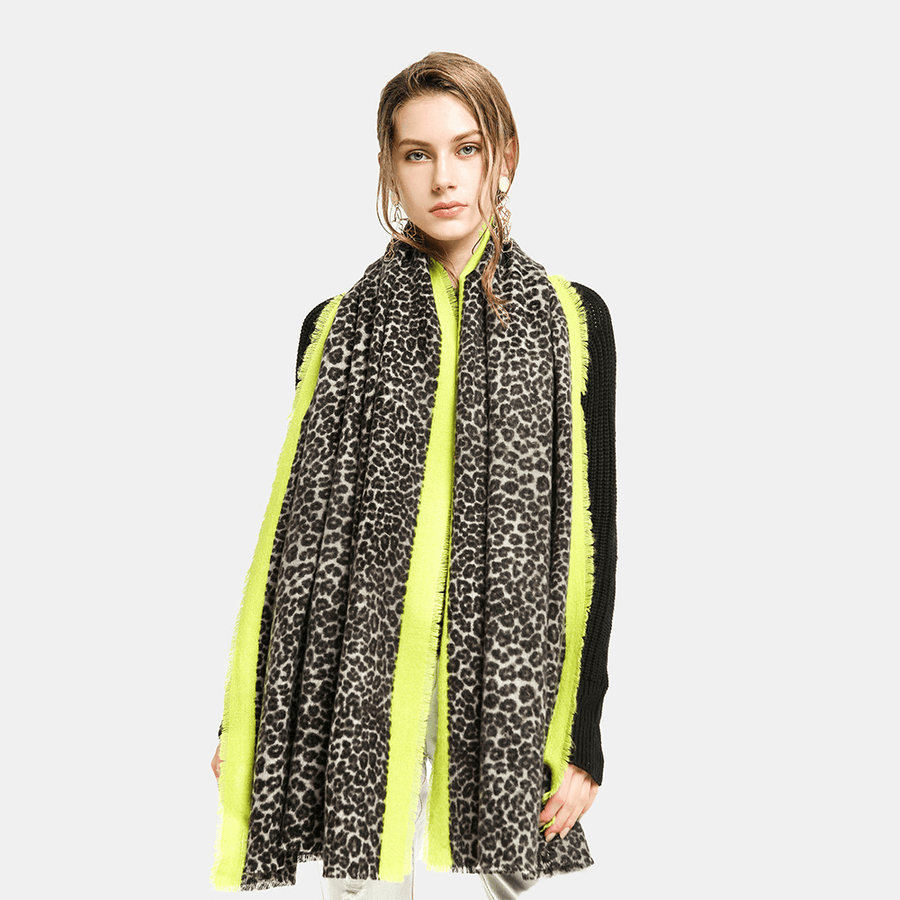 Women Acrylic Artificial Wool Leopard Print Shawl Fashion Casual Dual-Use Lengthen Warmth Scarf - MRSLM