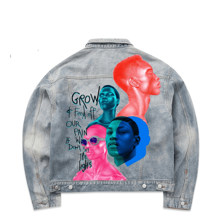 European and American Fashion Brand Vapor Wave Avatar Graffiti Print Denim Jacket plus Size - MRSLM