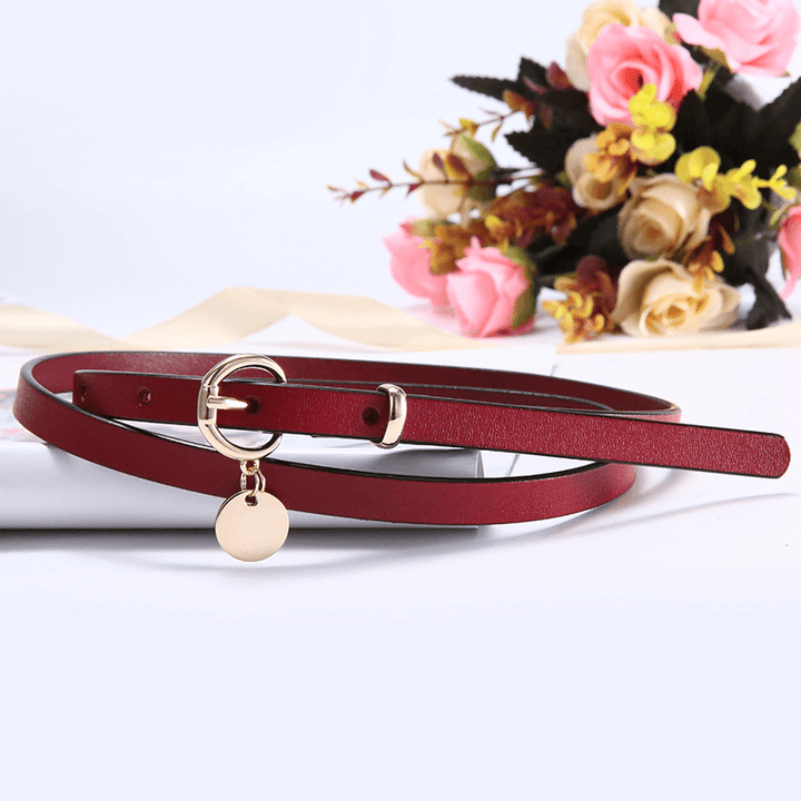 Thin Belt Retro Alloy Buckle Cowhide Decorative Dress Belt - MRSLM