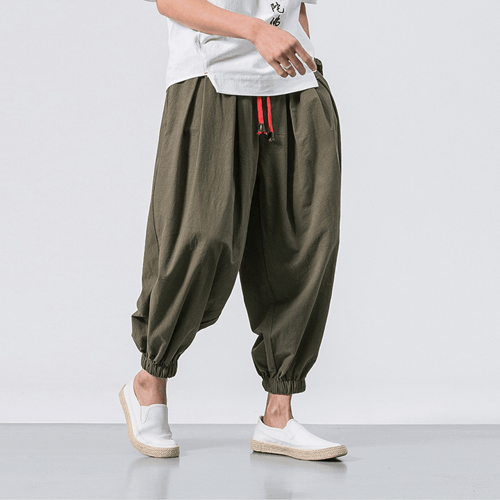 Loose Cotton Linen Trousers Men'S Wide-Leg Pants Harlan Feet Pants - MRSLM