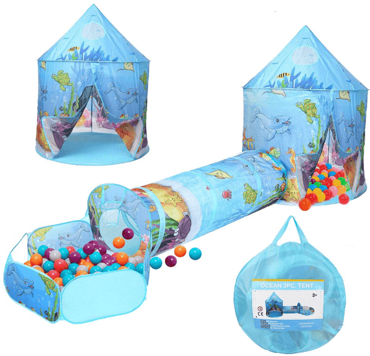 3-In-1 Kids Play Tent Portable Castle Playhouse Play Tunnels Ball Pit Children Game House Gift - MRSLM