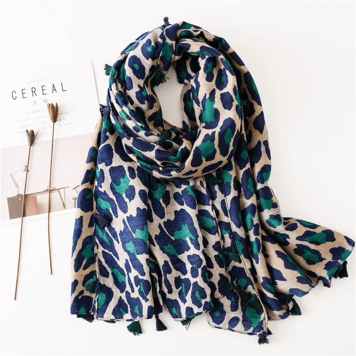 Leopard Print Cotton and Linen Silk Scarf Dual-Use Shawl - MRSLM